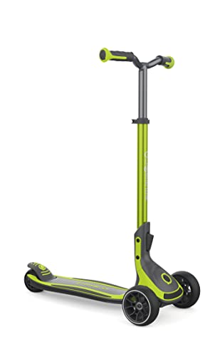 Globber Ultimum Scooter for Kids, Teens and Adults | 3 Wheel Scooter for Ages 5+ to Adult | Patented Folding System and Adjustable T-Bar | Perfect Outdoor Toy for Summer (Lime Green)