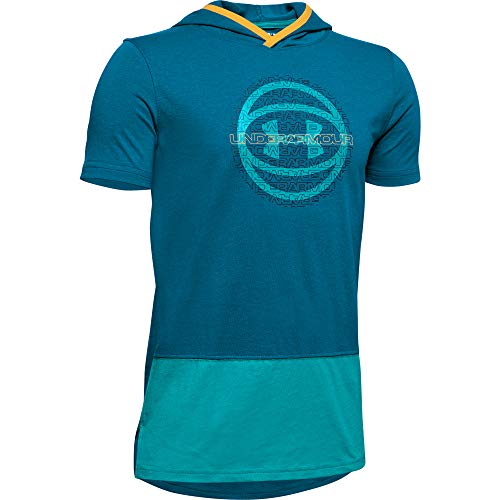 Under Armour Baseline Short-sleeve Shirt Hoodie, Teal Vibe (417)/Golden Yellow, Youth X-Small