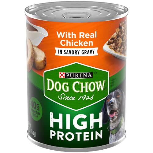 Purina Dog Chow High Protein Gravy Wet Dog Food, High Protein With Real Chicken – (12) 13 oz. Cans