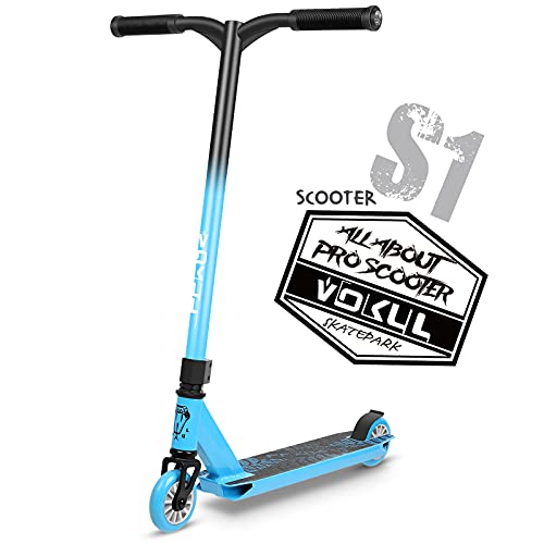 VOKUL Complete Pro Scooter for Kids Boys Girls Teens Up 6 Years – Freestyle Tricks Pro Stunt Scooter – High Performance Gift for Skatepark Street Tricks (S1-Blue)
