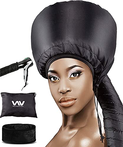 Bonnet Hood Hair Dryer Attachment Set – Soft Adjustable Hooded Bonnet for Hand Held Hair Dryer – Including Head Band for Drying Styling Curling Deep Conditioning