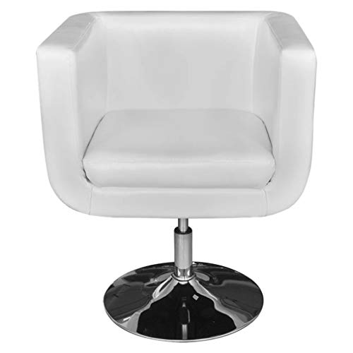 Festnight Leather Accent Tub Chair Height Adjustable Cube Armchair with Chrome Swivel Base and Armrest Living Room Waiting Room Home Office Reception Furniture White