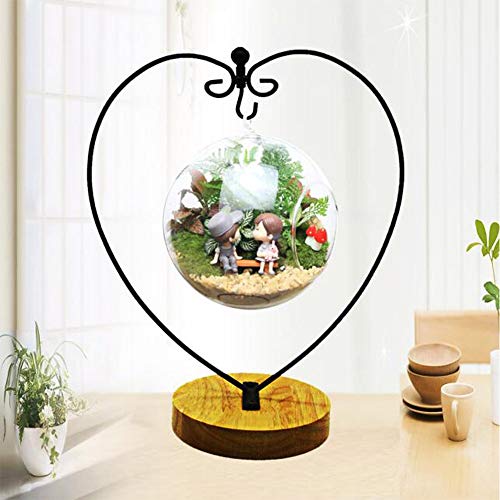 Ornament Display Stand for Hanging Glass Terrarium Wood Base Creative Decoration for Home Garden Wedding Party Festival (Heart)