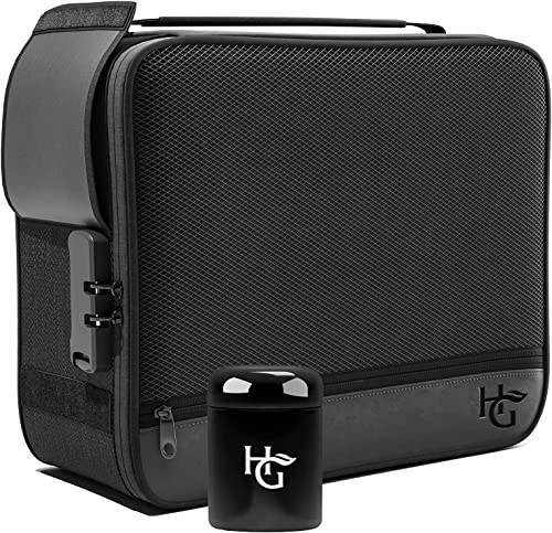 Herb Guard XL Smell Proof Bag & Airtight Case with Combination Lock (Container Holds Up to 5 Ounces) – Includes YKK Zippers, 250ml / Half oz Smell Proof Jar, Built in Tray & Travel Bags (Black)