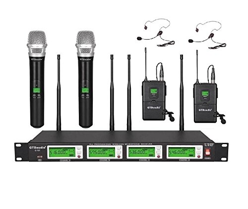 GTD Audio 4×800 Selectable Frequency Channels UHF Diversity Wireless Hand-held/Lavalier/Lapel/Headset Microphone Mic System 787 (2 Handheld & 2 Lavalier)