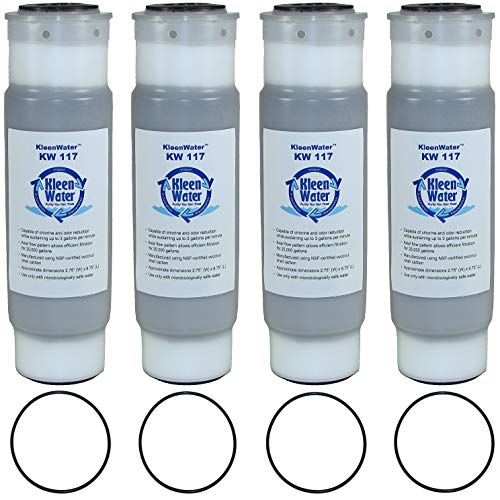 KleenWater Filters Compatible with Aqua-Pure AP117, Activated Carbon Replacement Cartridges for Chlorine Chemical Sediment Filtration, Multi Pack of 4 with O-rings (4)