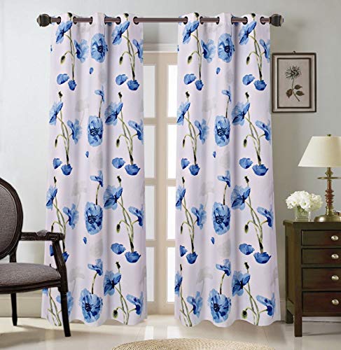 Sapphire Home 2pc Blackout Curtains for Living Room & Bedroom – Thermal Insulated Printed Drapes with Colorful Moroccan Design, Grommet Panels, Light Blocking & Insulating Fabric – 84″ Blue