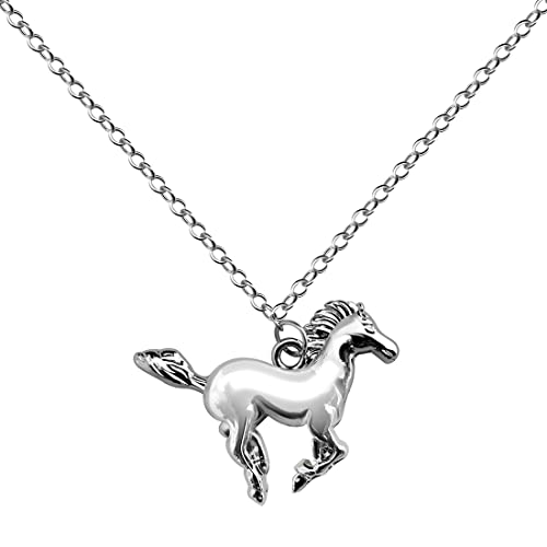 BANCHELLE Horse Pendant Horse Necklaces with Pouch for Girl Boy Women Men Birthday Gift (Silver, 1 Piece)