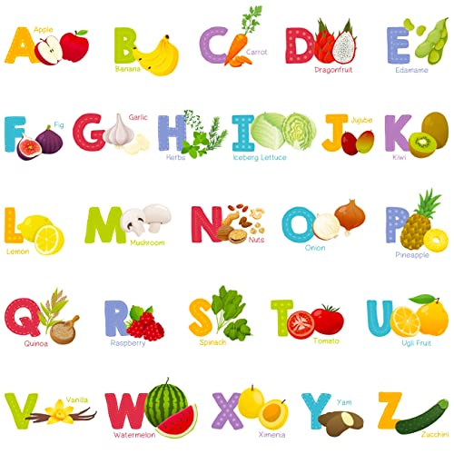 DECOWALL DS-8031 Fruit and Vegetable Alphabet Kids Wall Stickers Wall Decals Peel and Stick Removable Wall Stickers for Kids Nursery Bedroom Living Room (Small) décor