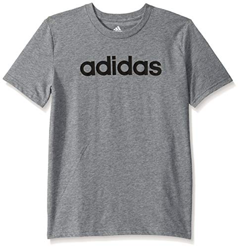 adidas Boys’ Big Short Sleeve Cotton Script T-Shirt, Linear Logo Dark Grey, Large