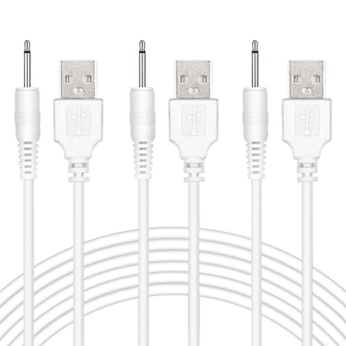 3 Pack Replacement DC Charging Cable 2.5mm with Fast DC USB Charger Cable Cord Adapter Technology for Universal Vibrating Wand Massagers and Toys, 2ft White