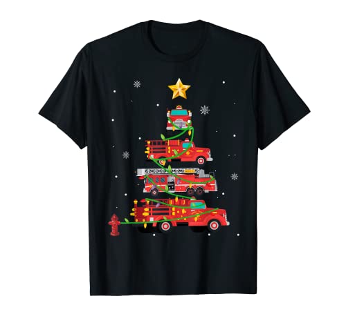 Firefighter Fire Truck Christmas Tree Xmas Tshirt Gifts