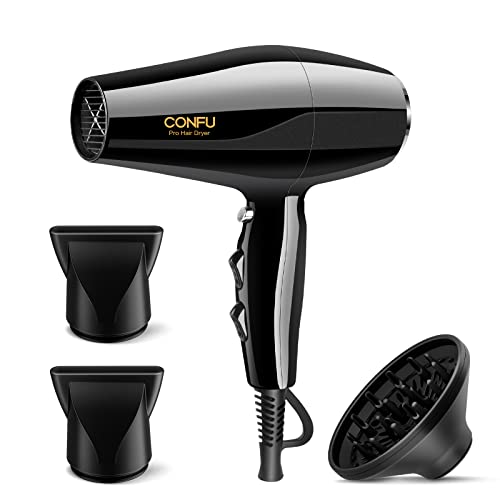 Professional Ionic Salon Hair Dryer, CONFU 1875 Watt Negative Ions Ceramic Quick Drying Blow Dryer, AC Motor Pro Hair Blow Dryer with Diffuser & 2 Concentrator Nozzles