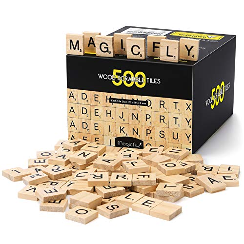 Magicfly 500 Pieces Letter Tiles, Wooden Scrabble Tiles for Crafts, A-Z Capital Wood Letters for Crafts, Spelling,Scrabble Crossword Game