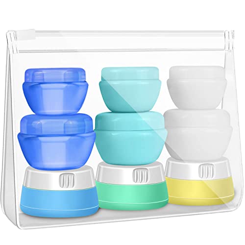 selizo Travel Bottles Containers Silicone and Plastic Cream Jars with TSA Approved Toiletry Case for Toiletries Cosmetic Makeup Body Hand Cream Lotion Shampoo