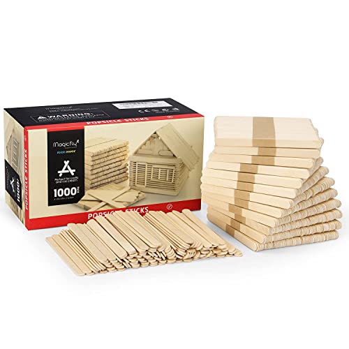 Magicfly 1000pcs Popsicle Sticks, Natural Wooden Food Grade Craft Sticks, 4-1/2 Inch Great Bulk Ice Cream Sticks for Craft Project, Home Decoration