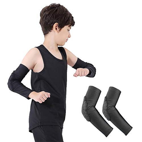 Luwint Children Volleyball Arm Pads – Boys & Girls Compression Armour Protective Elbow Guard for Football Basketball Baseball Bowling Tennis Hockey Sports, 1 Pair (Large)