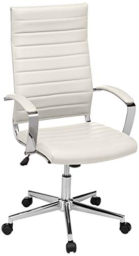 Amazon Basics High-Back Executive Swivel Office Desk Chair with Ribbed Puresoft Upholstery, Lumbar Support, Modern Style, 23.9″D x 24.69″W x 41.5″H, Stunning White