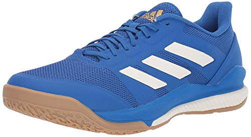adidas Men’s Stabil Bounce Volleyball Shoe, Blue/Off White/Gold Metallic, 14.5 M US