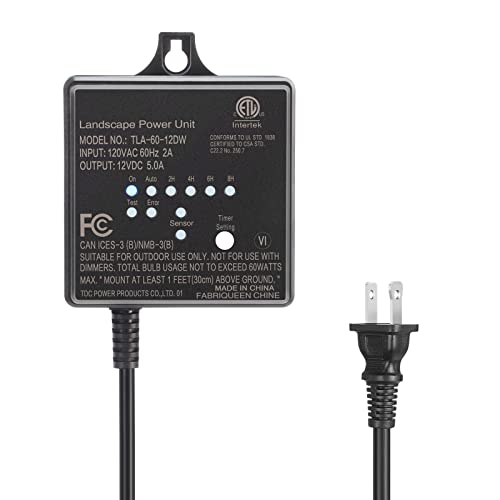 DEWENWILS 60W Outdoor Low Voltage Transformer with Timer and Photocell Light Sensor, 120V AC to 12V DC, Weatherproof, Specially for LED Landscape Lighting, Spotlight, Pathway Light, ETL Listed