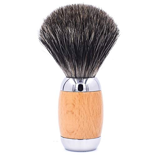 Taconic Shave’s 100% Mixed Badger Luxury Shaving Brush – Deluxe Beechwood and Chrome Handle – Shaving Stand Included