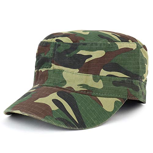 Armycrew Lightweight Cotton Ripstop Fitted Army Style Flat Top Cap – Camo – L-XL