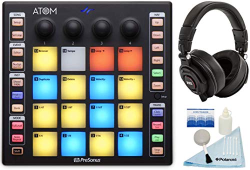 PreSonus ATOM MIDI, Audio, Portable Production and Performance Pad Controller w/Professional Studio Recording Headphones