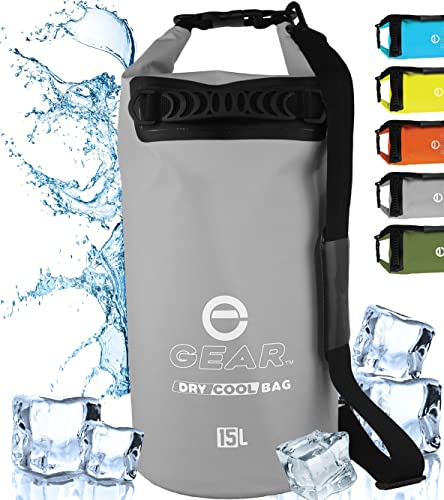 Enthusiast Gear Insulated Dry Bag Cooler | Waterproof Cooler for Kayaking, Hiking, Lunch, Fishing, and Beach – Leak Proof, Waterproof, Collapsible, with Padded Shoulder Strap (15L) – Grey
