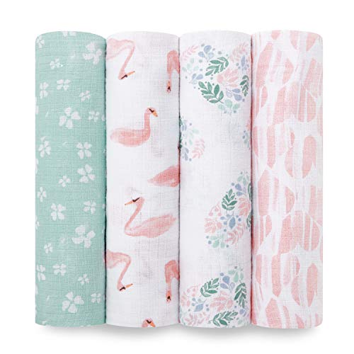 aden + anais Essentials Muslin Swaddle Blankets for Baby Girls and Boys, Newborn Receiving Blanket for Swaddling, 100% Cotton Baby Swaddle Wrap, 4 Pack, Floral, Briar Rose