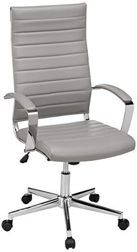 Amazon Basics High-Back Executive Swivel Office Desk Chair with Ribbed Puresoft Upholstery, Lumbar Support, Modern Style, 23.9″D x 24.69″W x 41.5″H, Generous Grey