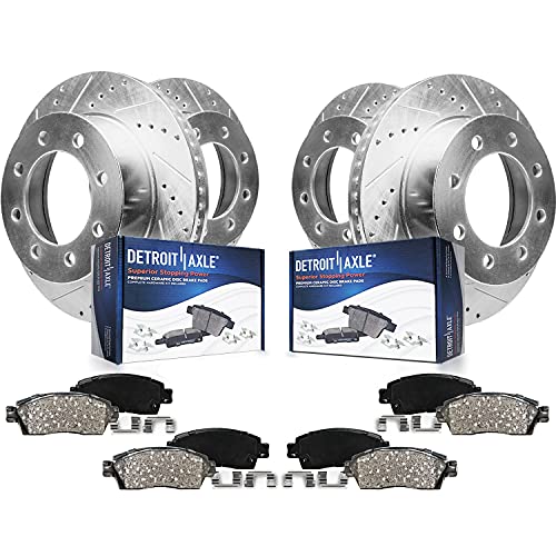 Detroit Axle – 4WD 13.03″Front & 12.83″ Rear Drilled Slotted Rotors + Ceramic Brake Pads Replacement for Ford Excursion F-250 350 Super Duty – 8pc Set