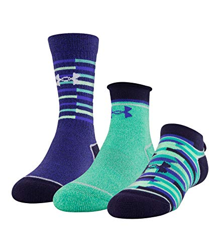 Under Armour Girl’s Wardrobe Socks 3 Pack (Constellation(1319927-531)/Green Typhoon, Small)