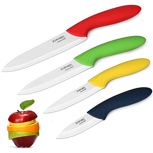 Knendet Ceramic Knife Set,4 Piece Ultra -Sharp Professional Kitchen Chef Knives with Stain Resistant,Knife Set Multi-Color Handles with Sheath Covers Used for Cooking Vegetable Fruit and Bread