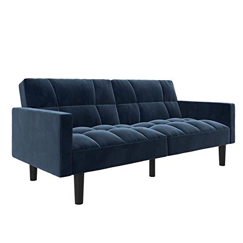 DHP Hayden Convertible Sofa Sleeper Futon with Arms – Blue Microfiber