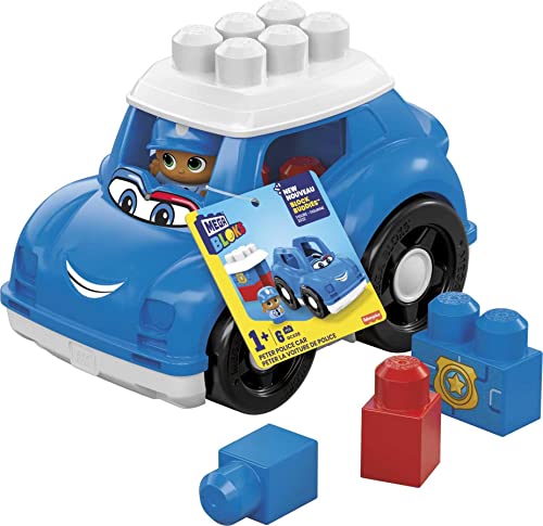 Mega BLOKS Peter Police Car Building Set with 1 Police car, 1 Block Buddies Police Officer and 4 Big Building Blocks, Toy Gift Set for Ages 1 and up​