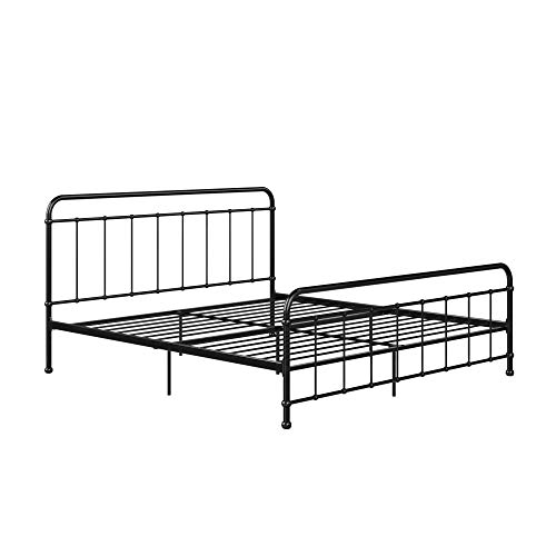 DHP Beaumont Iron Metal Platform Bed with Transitional Design Headboard and Footboard, Adustable Base Height for Underbed Storage, No Box Spring Needed, King, Black