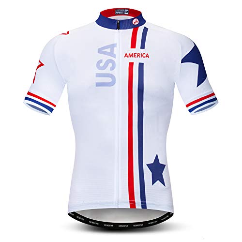 Cycling Jersey Men’s Short Sleeve Full Zip Moisture Wicking, Breathable Running Top White USA Large