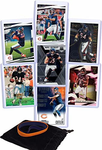 Chicago Bears Cards: Justin Fields, David Montgomery, Darnell Mooney, Cole Kmet, Brian Urlacher, Walter Payton, Jay Cutler ASSORTED Football Stars & Legends Trading Card & Wristbands Bundle