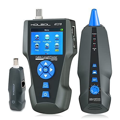 Network Cable Tester, AT278 TDR Multi-Functional LCD Wire Tracker for RJ45, RJ11, BNC, Metal Cable,PING/POE NF-8601S for Length Testing