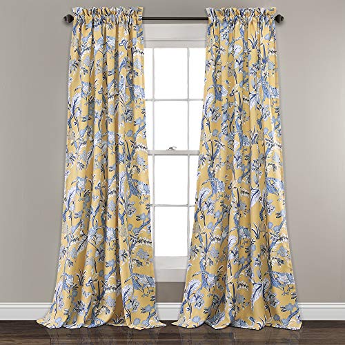 Lush Decor, Yellow Curtains Dolores Darkening Window Set for Living, Dining Room, Bedroom, 108″ x 52″, Blue, 108 in x 52 in Panel Pair