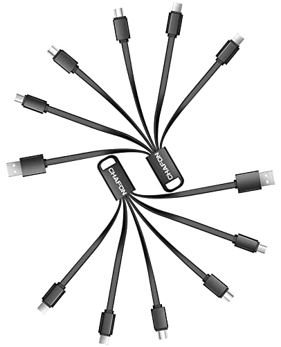CHAFON Multi Charging Cable Short, 2Pack 6 in 1 Multiple USB Fast Charger Cord Adapter Type C Micro USB Port Connectors Compatible with Cell Phones/Tablets/Portable Charger (Black)
