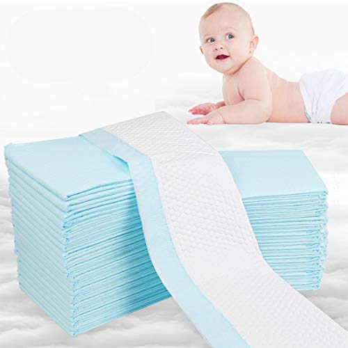 OBloved Disposable Underpads for Baby, 50 Pack(18×24 inch), Leak-Proof Breathable Incontinence Diaper Changing Pad, Heavy Absorbency, and Soft Cover for Bed (Blue)
