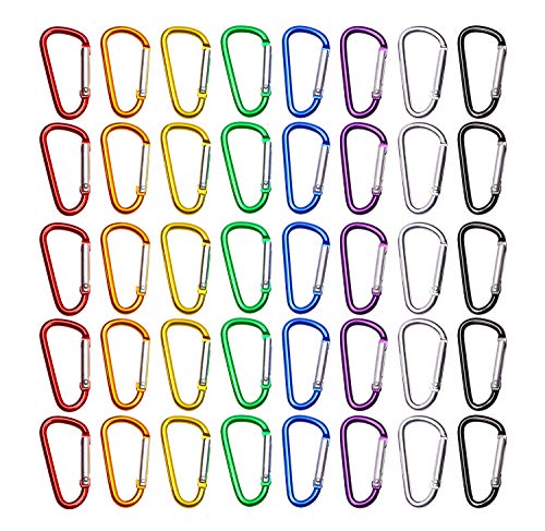 Mini Skater 1.75 Inch/4.5cm Assorted Colors D Shape Ring Nonlocking Aluminum Alloy Spring-loaded Snap Keychain Hook Belt Backpack Buckle Clip for Outdoor indoor activities,40Pcs (8 Random Color)