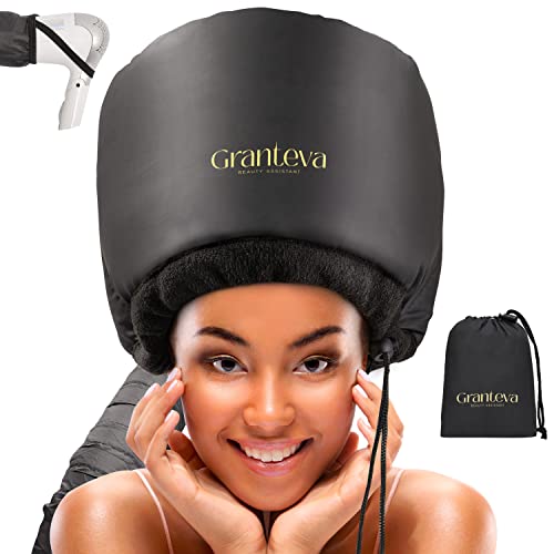 Hair Dryer Bonnet w/A Headband Integrated That Reduces Heat Around Ears & Neck – Hair Dryer Hooded Diffuser Cap for Curly, Speeds Up Drying Time, Safety Deep Conditioning at Home – Portable, Large
