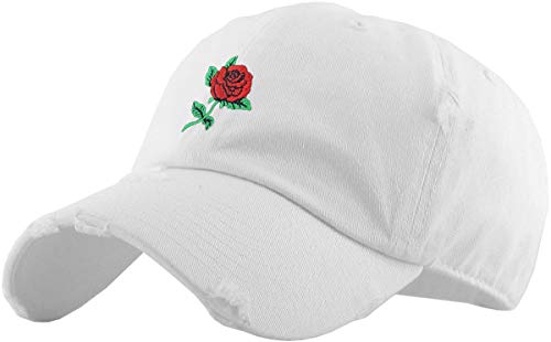 KBSV-124V WHT Rose Flowers Love Good Vibes Men Women Dad Hat Baseball Cap Adjustable Unisex