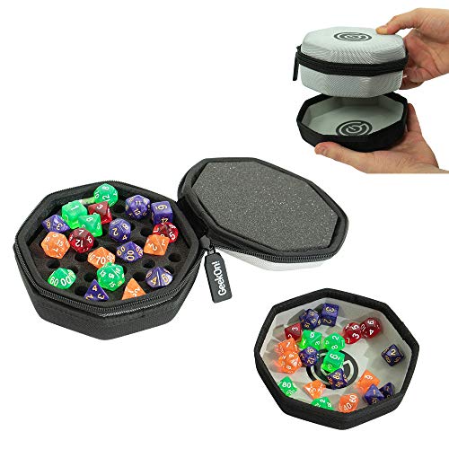 GeekOn Protective Padded Dice Case & Integrated Felt Dice Tray for Board Games, Tabletop Games and RPGs – Holds & Protects Over 75 Dice! Perfect for Game Night! (Gray)