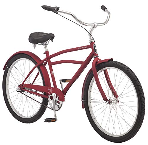 Schwinn Huron Adult Beach Cruiser Bike, Featuring 17-Inch/Medium Steel Step-Over Frames, 3-Speed Drivetrains, Red