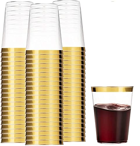 Munfix 100 Gold Plastic Cups 12 Oz Clear Plastic Cups Tumblers Gold Rimmed Cups Fancy Disposable Wedding Cups Elegant Party Cups with Gold Rim
