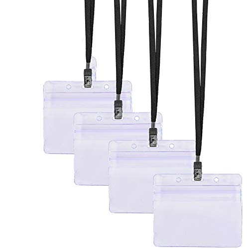 SEE-IT! 360 pcs Make 120 Name Tag Holders with Lanyards and White Insert Cards, Horizontal Clear Plastic Badge Protector ID Holder Waterproof Heavy Duty Reusable Business School Church Conference