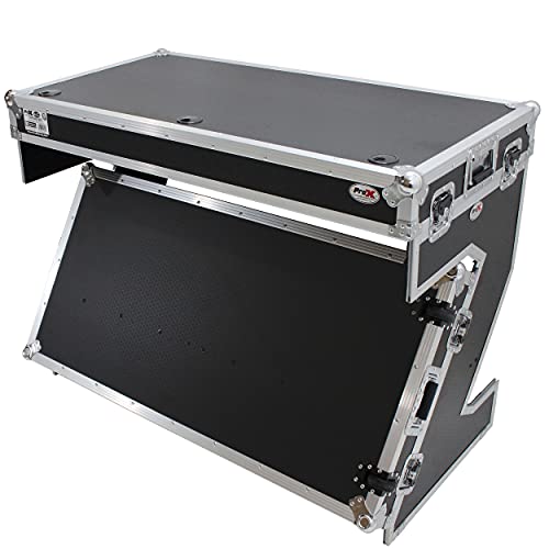 ProX DJ Z-Table Ultimate Portable Workstation/Flight Case Table With Handles and Wheels – Silver on Black Design – XS-ZTABLE MK2